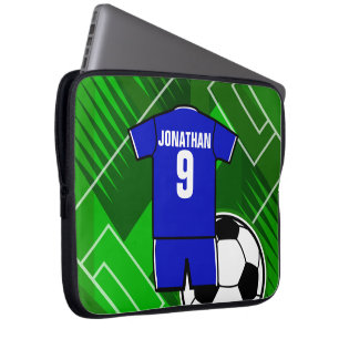 Personalized Soccer Jersey Blue with White Laptop Sleeve