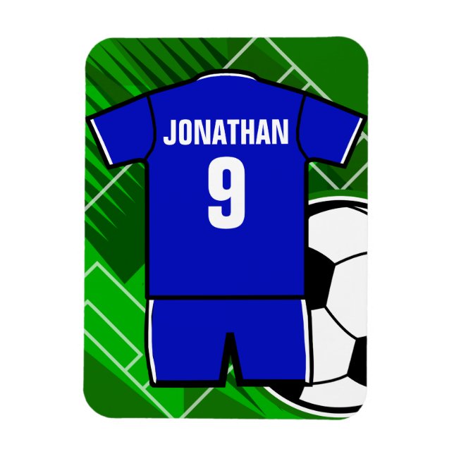 Personalized Soccer Jersey Blue with White Magnet (Vertical)