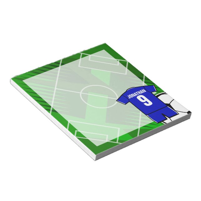 Personalized Soccer Jersey Blue with White Notepad (Angled)