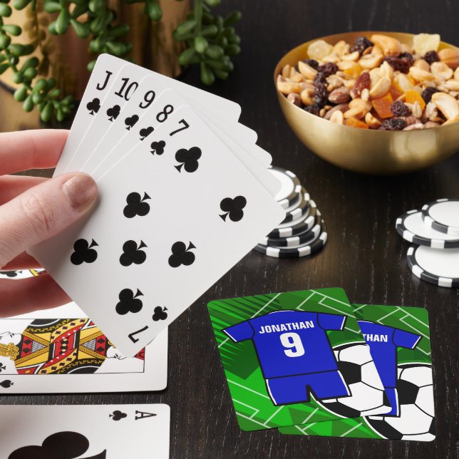 Personalized Soccer Jersey Blue with White Poker Cards (In Situ)