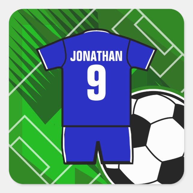 Personalized Soccer Jersey Blue with White Square Sticker (Front)