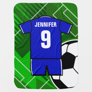 Personalized Soccer Jersey Blue with White Stroller Blanket