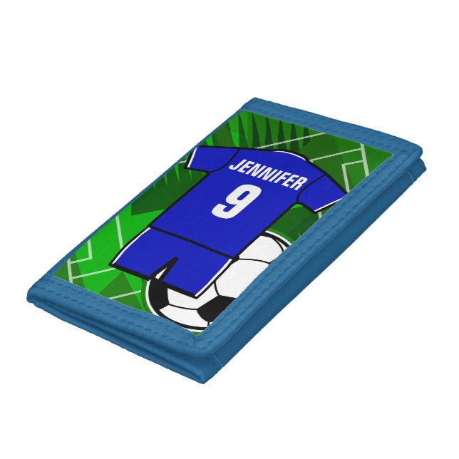 Personalized Soccer Jersey Blue with White Tri-fold Wallet (Bottom)