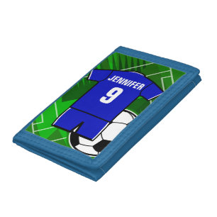 Personalized Soccer Jersey Blue with White Trifold Wallet