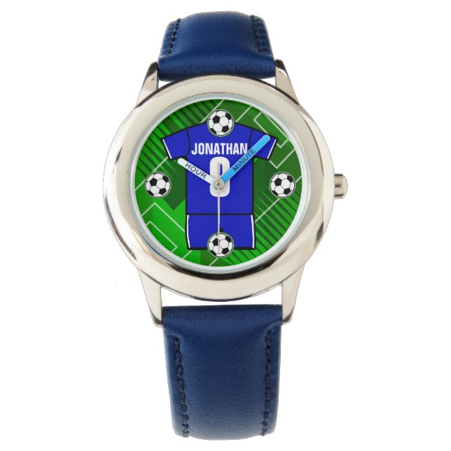 Personalized Soccer Jersey Blue with White Watch (Front)