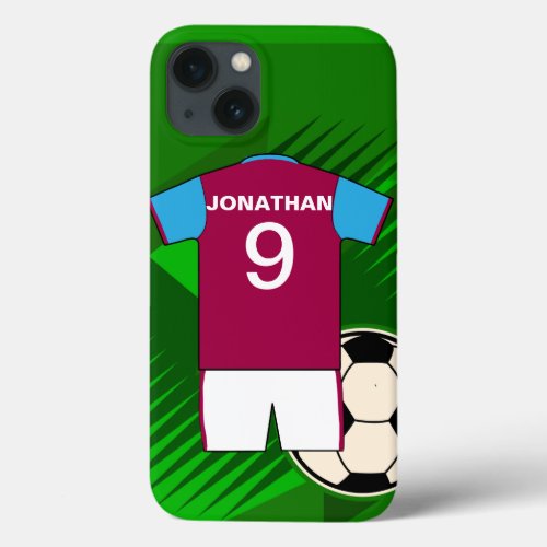 Personalized Soccer Jersey Claret and Blue iPhone 13 Case