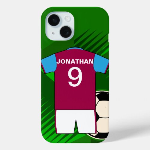 Personalized Soccer Jersey Claret and Blue iPhone 15 Case