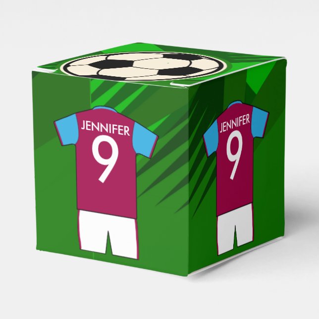 Personalized Soccer Jersey Claret and Blue Favor Boxes (Front Side)