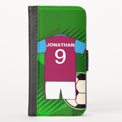 Personalized Soccer Jersey Claret and Blue iPhone X Wallet Case