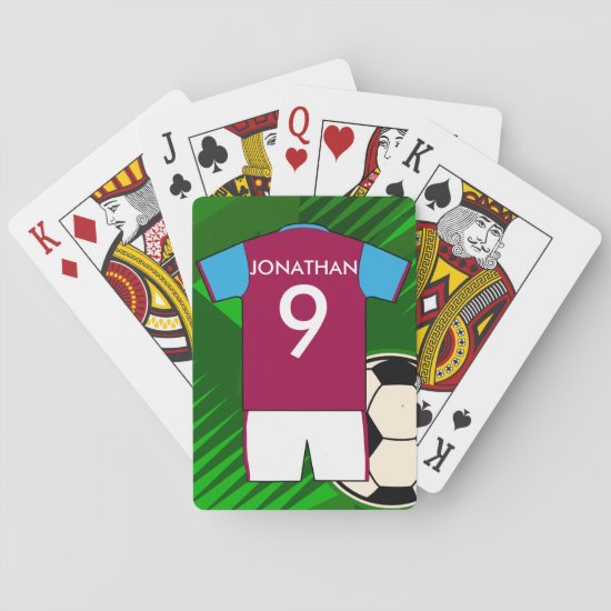 Personalized Soccer Jersey Claret and Blue Playing Cards