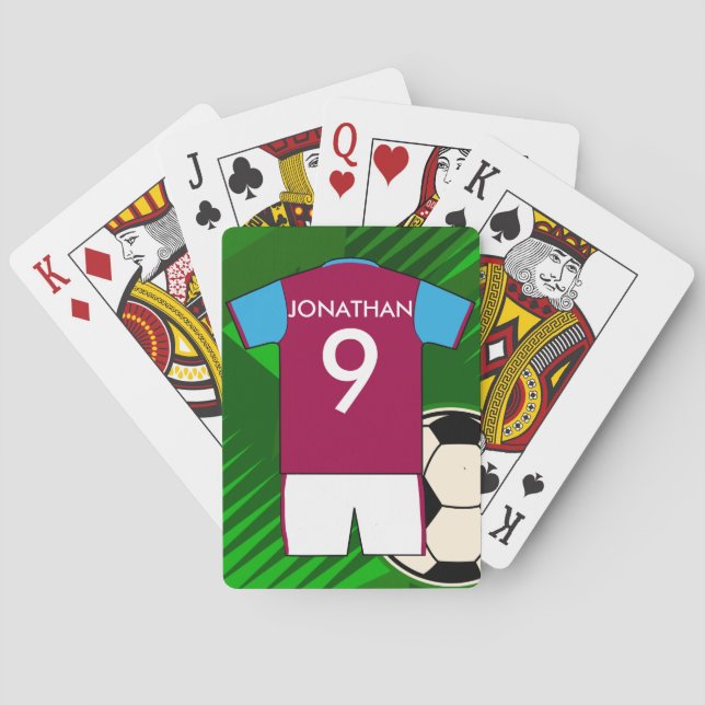 Personalized Soccer Jersey Claret and Blue Poker Cards (Back)