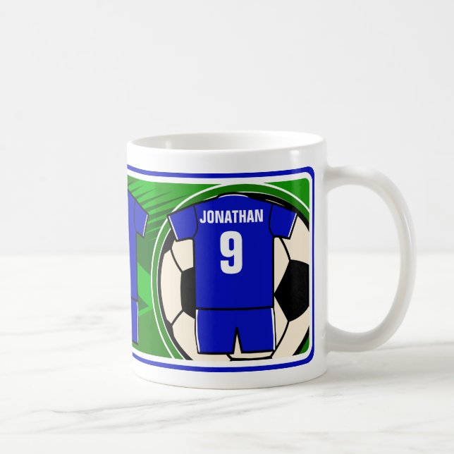 Personalized Soccer Jersey name and number blue Coffee Mug (Right)