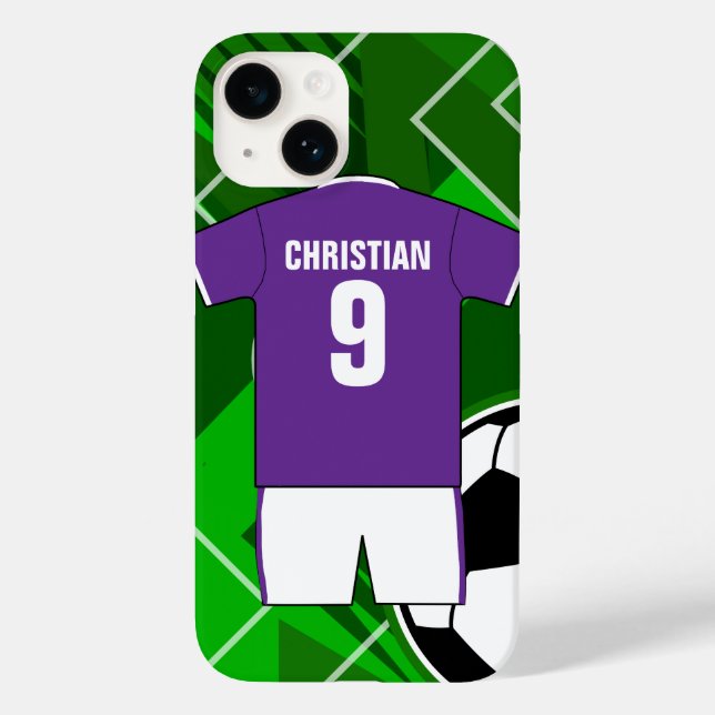 Personalized Soccer Jersey Purple and White Case-Mate iPhone Case (Back)
