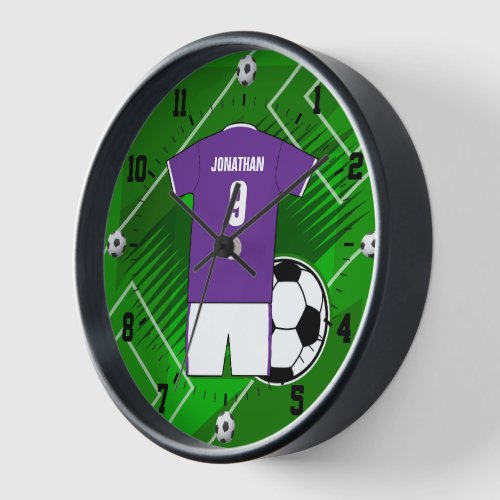 Personalized Soccer Jersey Purple and White Clock