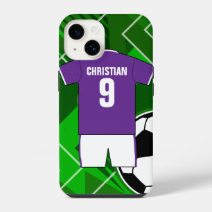 Personalized Soccer Jersey Purple and White iPhone 14 Case