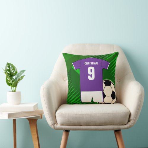 Personalized Soccer Jersey Purple and White Throw Pillow