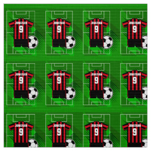 Personalized Soccer Jersey Red and Black Stripes Fabric