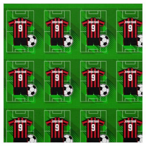 Personalized Soccer Jersey Red and Black Stripes Fabric