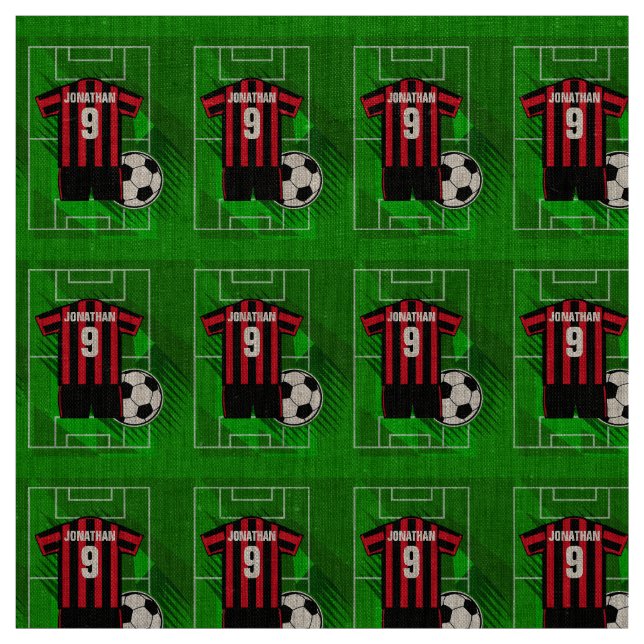 Personalized Soccer Jersey Red and Black Stripes Fabric (Swatch)