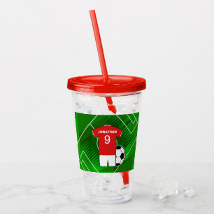 Personalized Soccer Jersey Red and White Acrylic Tumbler