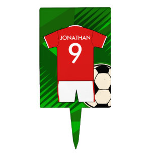 Personalized Soccer Jersey Red and White Cake Topper