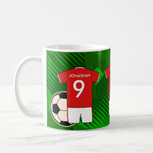 Personalized Soccer Jersey Red and White Coffee Mug