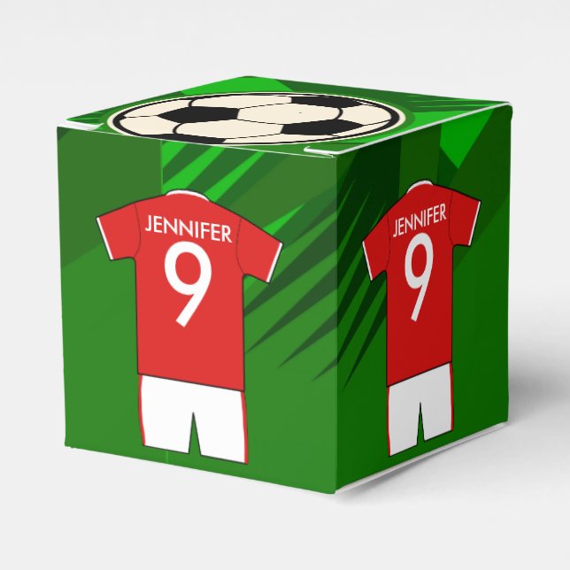 Personalized Soccer Jersey Red and White Favor Boxes (Front Side)
