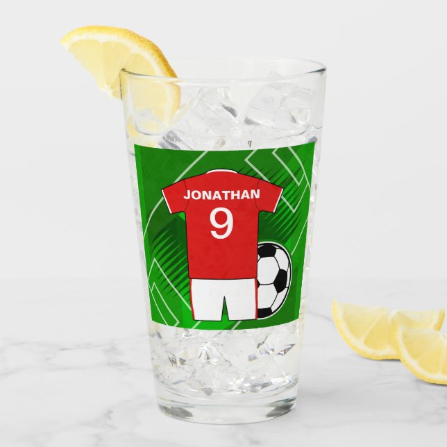 Personalized Soccer Jersey Red and White Glass (Front Ice)