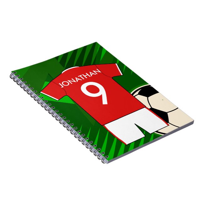 Personalized Soccer Jersey Red and White Notebook (Right Side)