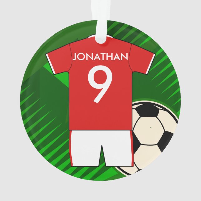Personalized Soccer Jersey Red and White Ornament (Back)