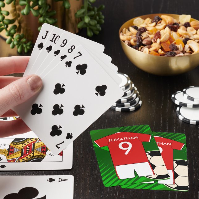 Personalized Soccer Jersey Red and White Poker Cards (In Situ)