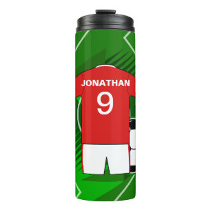 Personalized Soccer Jersey Red and White Thermal Tumbler