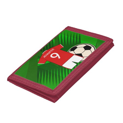 Personalized Soccer Jersey Red and White Tri_fold Wallet