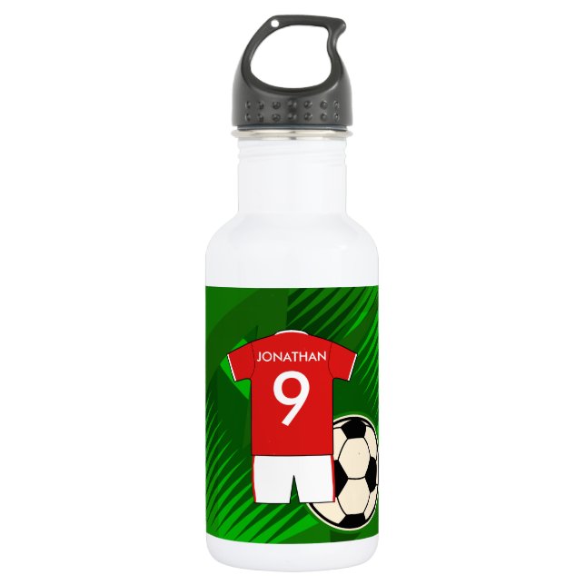 Personalized Soccer Jersey Red and White Water Bottle (Front)