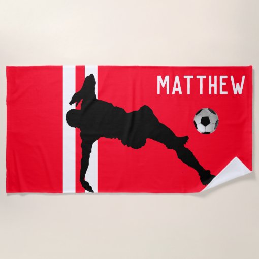 Personalized Soccer Mad | Football Red Beach Towel | Zazzle