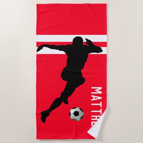 Personalized Soccer Mad  Football Red Beach Towel
