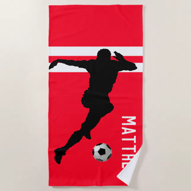 Personalized Soccer Mad | Football Red Beach Towel | Zazzle