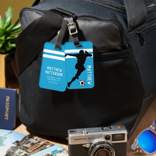 Personalized Soccer Mad  Footballer Blue Travel Luggage Tag