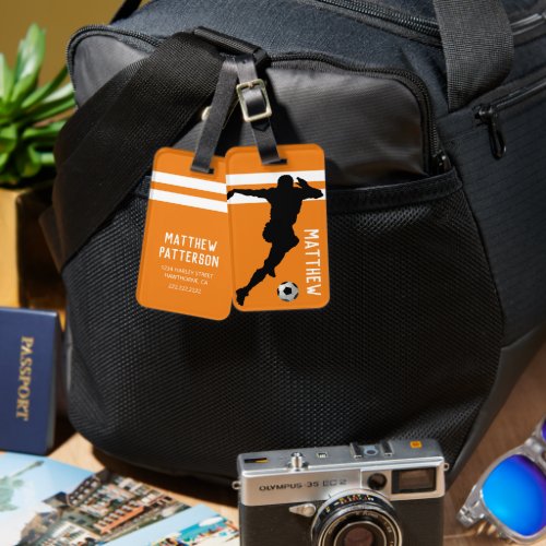 Personalized Soccer Mad  Footballer Orange Travel Luggage Tag