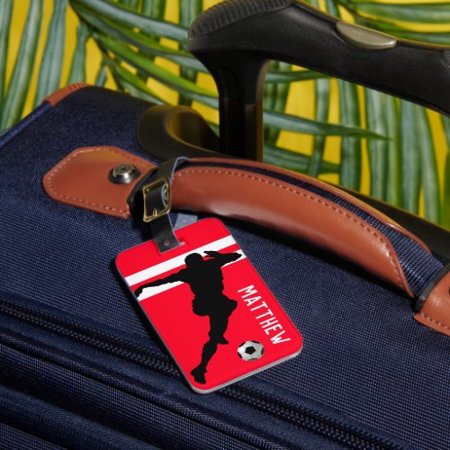 Personalized Soccer Mad  Footballer Red Travel Luggage Tag