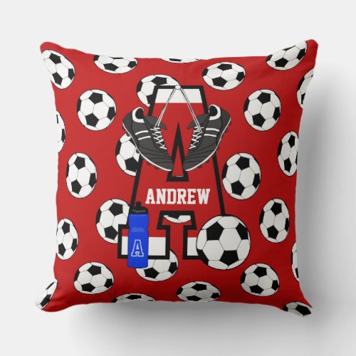 Personalized Soccer Monogram Letter A Throw Pillow