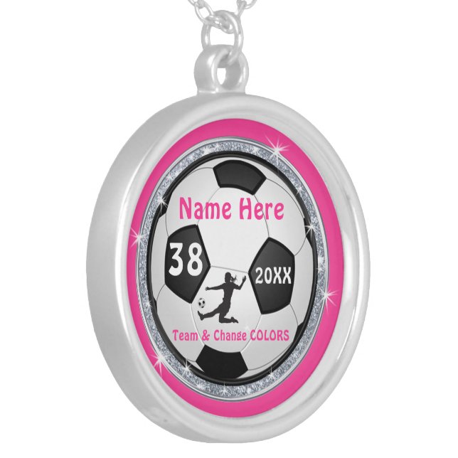 Personalized Soccer Necklaces with Number, Name (Front Left)