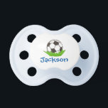 Personalized Soccer Pacifier<br><div class="desc">A cute soccer ball illustration is featured on this custom pacifier. Perfect for a little boy sports fan. Easily personalize by adding a name!</div>