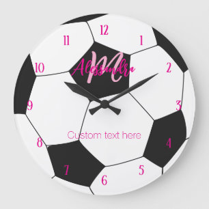 Personalized Soccer Pink Girl Large Clock