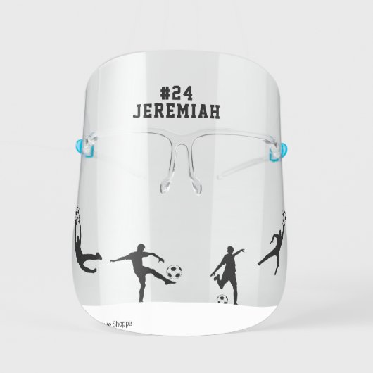 Personalized Soccer Player Kid Kicking Ball Face Shield (Front)