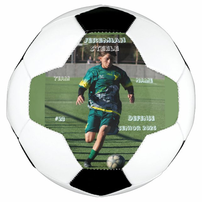 Personalized soccer player photo senior night ball (Front)