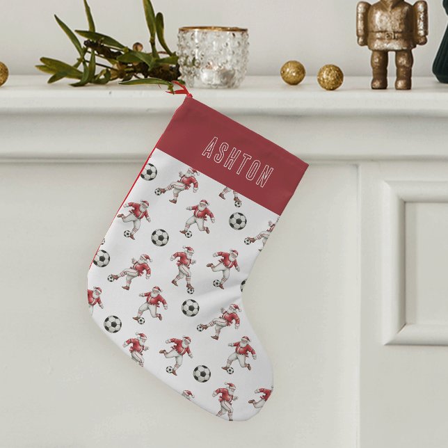 Personalized Soccer Santa Small Christmas Stocking (Creator Uploaded)