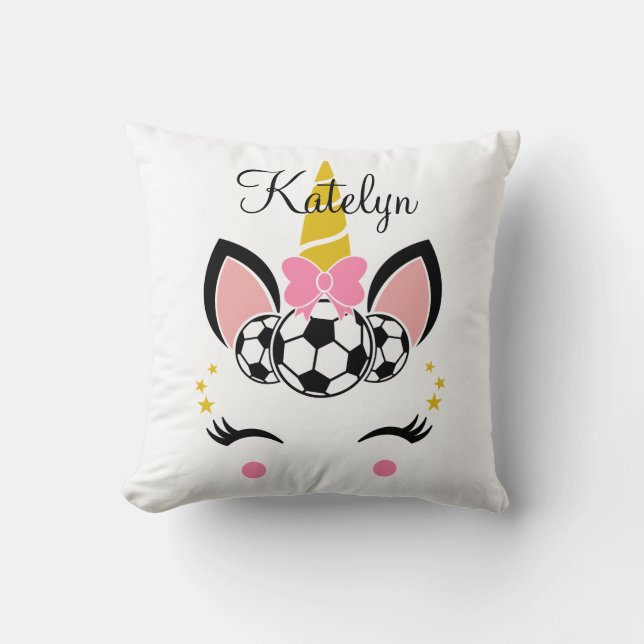 Personalized Soccer -  Smiling Baby Unicorn Throw Pillow (Front)