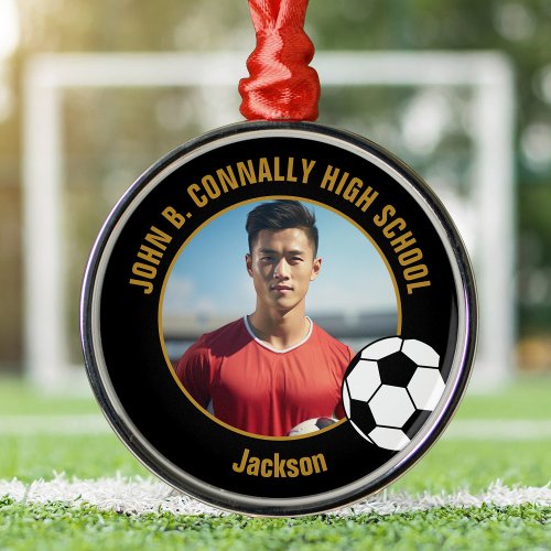 Personalized Soccer Team Player Photo Christmas Metal Ornament