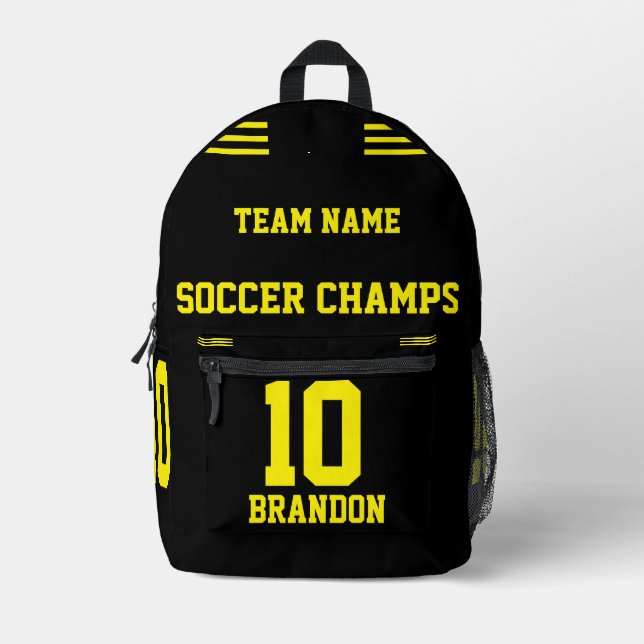 Personalized Soccer Yellow Modern Printed Backpack (Front)